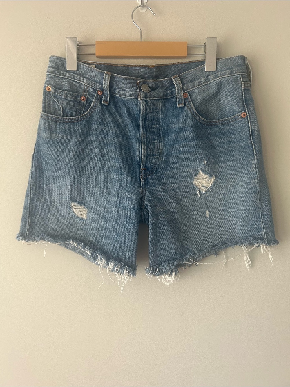 Levi's Distressed Light Blue Cutoff Denim Shorts